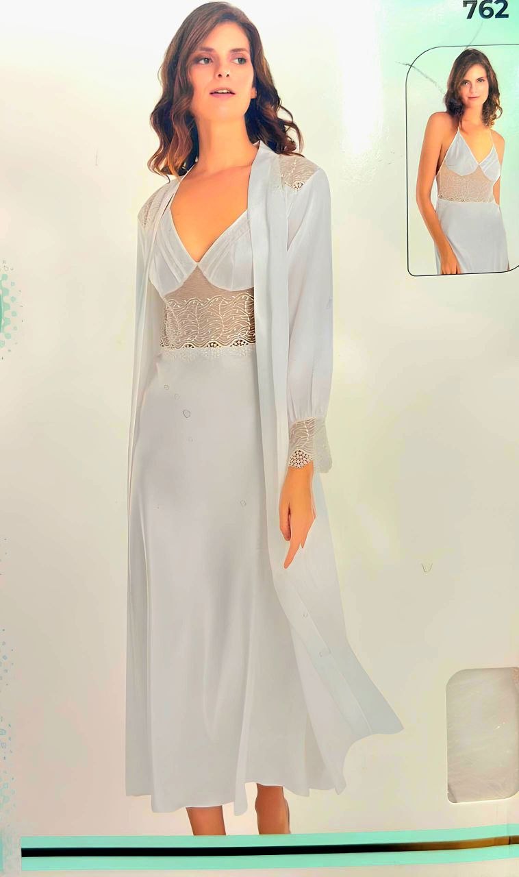 Long Satin Lingerie Set With Robe