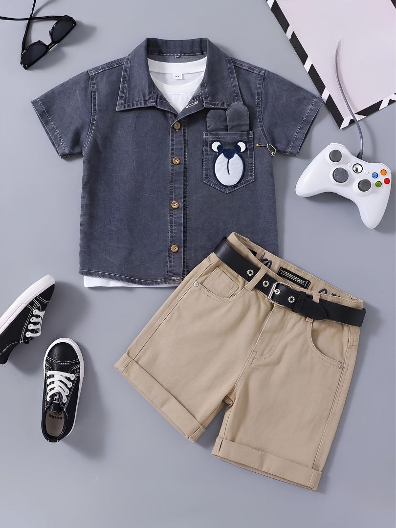 Denim Shirts & Shorts Set