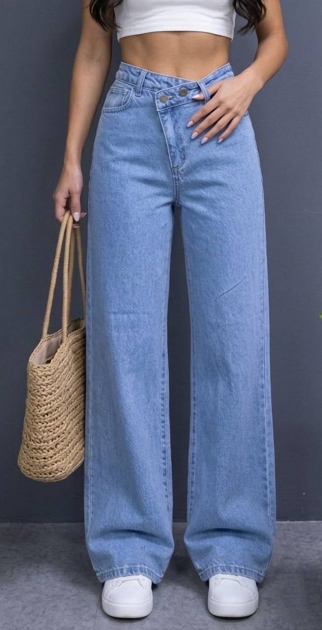 Cross Waist Wide Leg Jeans