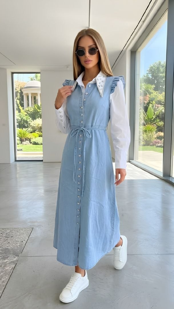 Long Denim Dress With Shirt