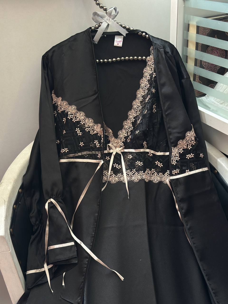 Long Satin Lingerie Set With Robe